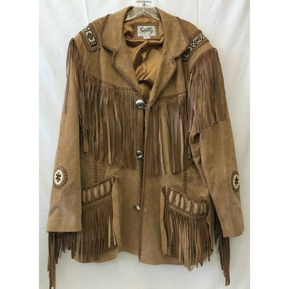 Scully Western Coat Mens Leather Beaded Button Fringe Style  #758 SIZE 48 Brown